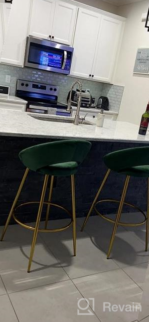 img 1 attached to Guyou Modern 30 Inches Bar Stools Set Of 2 With Back, Upholstered Velvet Stools For Kitchen Island Pub High Chair Stools Gold Legs 2PCS, Green review by Cheryl Wang