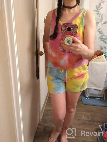 img 1 attached to DEARCASE Women'S Waffle Knit Sleeveless Top And Shorts Tie Dye Nightwear Lounge Pajama Set With Pockets review by Joaquin Bennett