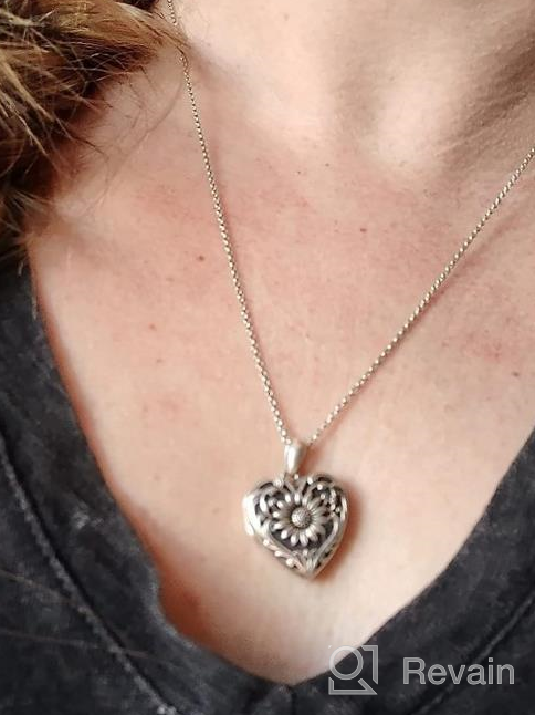 img 1 attached to Keep Your Loved Ones Close With SOULMEET Heart-Shaped Sunflower Locket Necklace - Customizable Sterling Silver/Gold Jewelry With Picture Holder review by David Romero