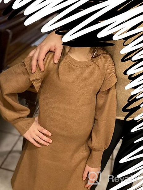 img 1 attached to 👗 Stylish Girls Crew Neck Sweater Dress: Lantern Sleeve Knit Ruffled Dress for Ages 5-12 review by Steve Albright