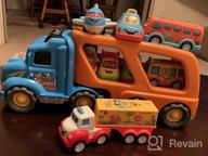 картинка 1 прикреплена к отзыву 9-Piece Car Toy Set For 2-5 Year Olds - Big Carrier Truck, 8 Cartoon Pull Back Cars, Colorful Assorted Vehicles, Sound & Light Transport Truck – Best Gift For Boys & Girls! от Shawn Mcfee