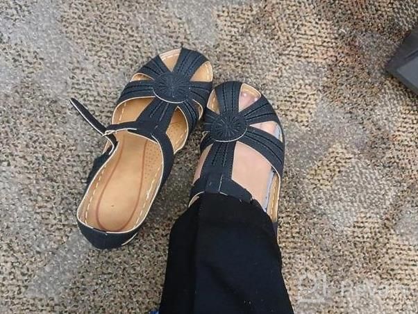 img 1 attached to Women Summer Sandals Beach Wedge - DUOYANGJIASHA Bohemia Flip-Flop Ankle Strap Comfy Round Toe Gladiator Outdoor Shoes review by Travis Riffey