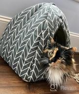 img 1 attached to Hollypet Self-Warming Cat Tent Cave Bed For Kittens & Small Dogs, 15X15X15" Triangle House Hut With Washable Cushion Indoor Outdoor Blue Feather review by John Gray