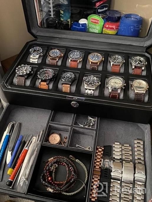 img 1 attached to ROTHWELL 12 Slot Leather Watch Box With Valet Drawer - 12 Slot Luxury Watch Case Display Organizer, Microsuede Liner, Mens Accessories Holder, Jewelry Case, Jewelry Display Organizer (Tan/Brown) review by Greg Mcnealey