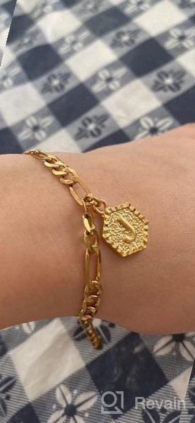 img 1 attached to 🔥 Stylish 18K Gold Plated Initial Charm Bracelet: Perfect for Women, Men, Teens & Boys with Alphabets on Figaro Chain review by Rodney Nelson