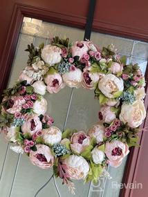 img 5 attached to Artificial Flower Wreath For Spring And Summer Decor - 22 Inch Dahlia And Peony Front Door Wreath For Outdoor And Indoor Wall And Window Display