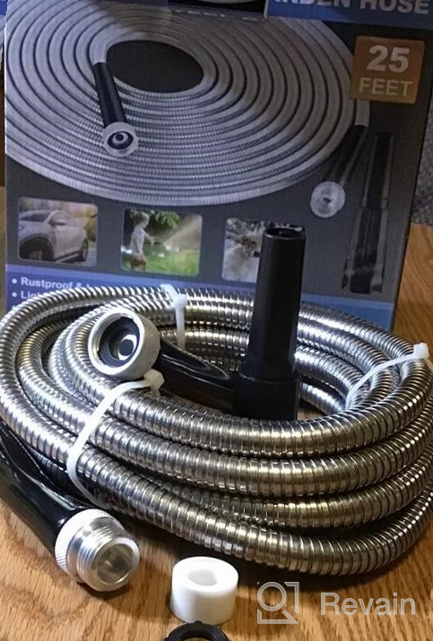 img 1 attached to 🚿 FUDESY 100FT 304 Stainless Steel Heavy Duty Durable Water Hose with Adjustable Nozzle - Six Spray Modes for Outdoor Yard, No Kink and Tangle-Free, Lightweight, Flexible, Easy to Store review by Jason Dennis