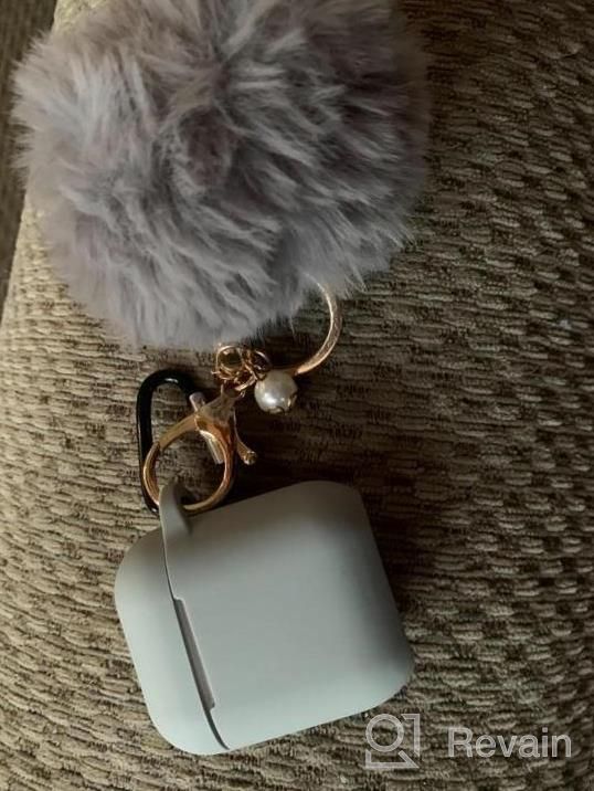 img 1 attached to PINOWU Earphone Silicone Case Cover Skin With Fur Ball Key Chain And Locking Carabiner Compatible With AirPods Charing Case - Hang Case Cover With Anti-Lost Strap As Headphone Accessories (Gray) review by Tom Reasons