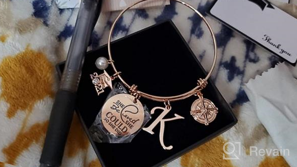 img 1 attached to Inspirational Graduation Gifts Bracelet - Hidepoo She Believed She Could So She Did Bangle 🎓 Charm Bracelet with Engraved Inspirational Compass Initial Charm - Perfect Friendship Graduation Gifts for Her 2021 review by Mallory Roberts