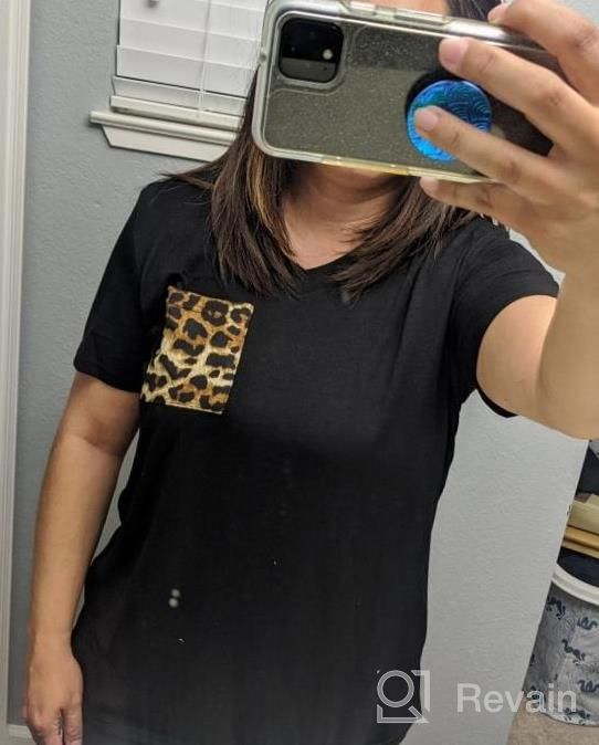 img 1 attached to Stylish Summer V Neck T-Shirt For Women With Short Sleeves, Leopard Or Sequin Print Pocket, And Casual Basic Design review by Jason Graham