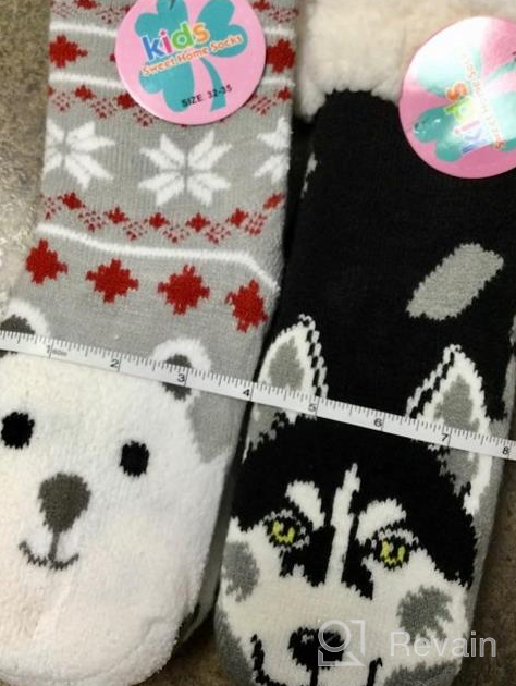 img 1 attached to FNOVCO Kids Slipper Socks: Cozy Fleece Lined Winter Indoor Christmas Socks For Boys & Girls review by Lance Jenkins