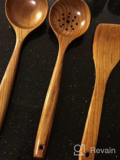 img 1 attached to Set Of 2 Handmade 14In Wooden Slotted & Ladle Spoons - Best Wood Cooking Utensils For Soup, Serving & More! review by Tyrone Narvaez