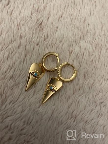 img 1 attached to Stylish And Hypoallergenic Gold Plated Dangle Drop Earrings For Women And Men - Featuring Cross, Lightning, Lock, Spike, Heart, Star, Evil Eye, And Snake Designs! review by Linda Smith