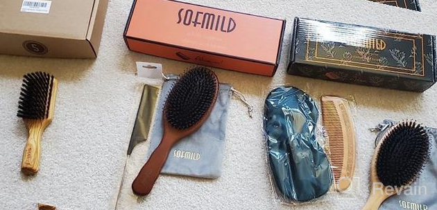 img 1 attached to Boar Bristle Hair Brush For All Hair Types With Wooden Comb & Travel Bag - Perfect Gift For Women, Men, And Kids review by Derick Carpenter