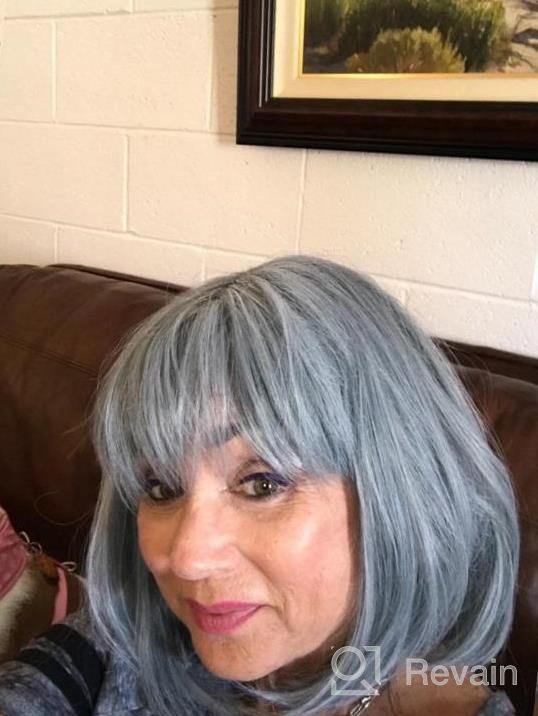 img 1 attached to 14 Inch Ombre Grey Short Straight Bob Wig With Bangs For Women - Perfect For Cosplay, Costume Parties & Everyday Use! review by Travis Kjar