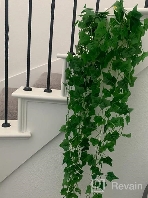 img 1 attached to Rustic Thicker Ivy Vines With Lights In Galvanized Metal Wall Planter - Hsuner Fake Hanging Plants For Modern Farmhouse Wall Decor, Boho Bedroom & Porch Decoration (Upgrade White) review by David Padilla
