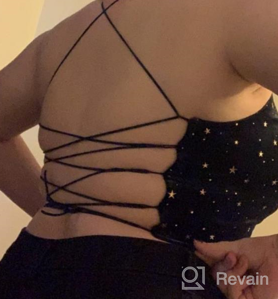 img 1 attached to Verdusa Women'S Velvet Galaxy Print Spaghetti Strap Crop Top W/ Crisscross Back review by Randolph Iglesias