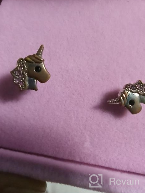 img 1 attached to Hypoallergenic 925 Silver Light Pink Sparkling Unicorn Stud Earrings with Zircon for Little Girls - Perfect for Kids Jewelry, Birthdays, and Parties review by Joshua Johnson