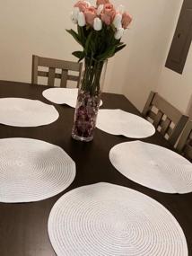 img 7 attached to Набор из 4 бежевых круглых плетеных подставок для тарелок - стиральные столовые коврики диаметром 15 дюймов для обеденных столов от SHACOS.