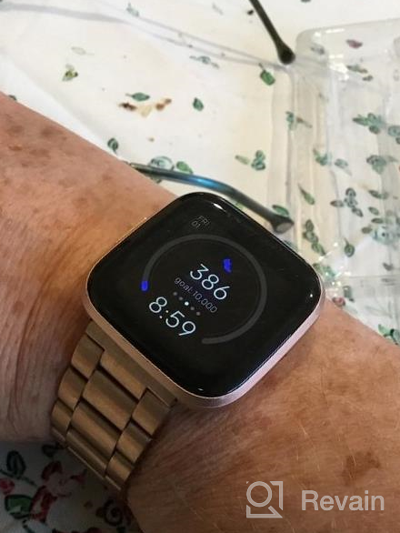 img 1 attached to Stylish Solid Stainless Steel Metal Strap Replacement Band For Fitbit Versa 2, Versa Lite, Versa SE - Compatible With Men And Women - Black review by Shane Ryder