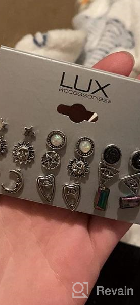 img 1 attached to Lux Accessories Celestial-themed Pentagram and Moon Sun Stud Earrings Set of 9 review by Joshua Gaines