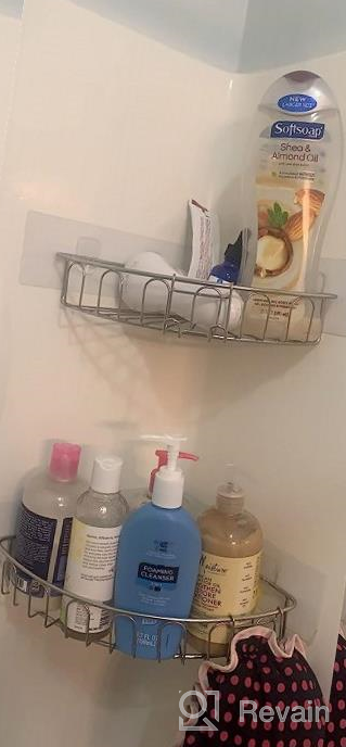 img 1 attached to Orimade Corner Shower Caddy Stainless Steel With Hooks Wall Mounted Bathroom Shelf Storage Organizer Adhesive No Drilling 2 Pack, Black review by Ricky Faith