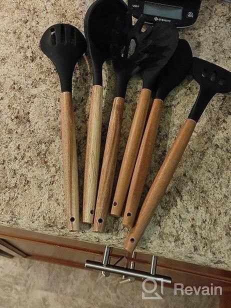 img 1 attached to 🥄 Deedro 7 Piece Silicone Kitchen Utensils Set with Acacia Wooden Handle - High Heat Resistant Cooking Tools, Khaki review by Luis Esquivel