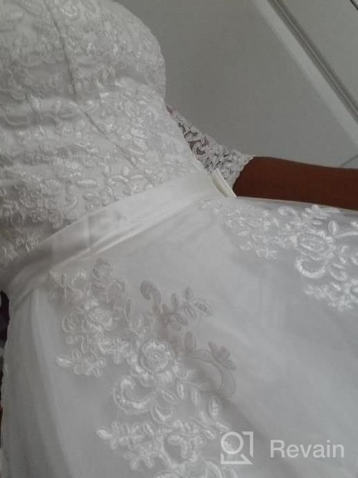 img 1 attached to Stunning Abaowedding Women'S V-Neck Tea-Length Wedding Dress With Long Sleeves review by Christina Sampson
