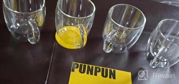 img 1 attached to 4-Pack Double Wall Glass Coffee Mugs With Big Handle, 380Ml (12.9OZ.), Clear For Latte, Iced Coffee Or Hot Beverages - PunPun Espresso Cups review by Curby Alston