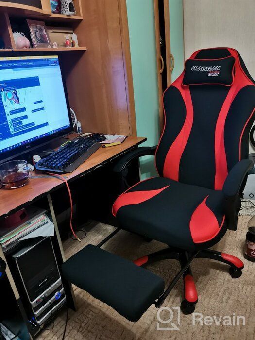 img 2 attached to 💺 Chairman Game 35 - Gaming Computer Chair with Retractable Footrest, Black/Red (Fabric) review by Adam Nowak ᠌
