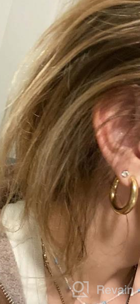 img 1 attached to Chic Chunky Open Hoops: 14K Gold Plated Earrings for Women & Girls with Sterling Silver Posts review by Dana Schmidt