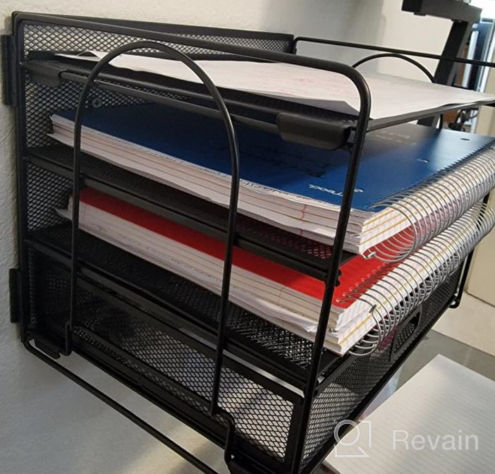 img 1 attached to Black Mesh Desktop File Organizer With 5 Trays, Drawer, And Pen Holders- Ideal For Home And Office Organization Of Papers And Supplies review by Jero Fontaine