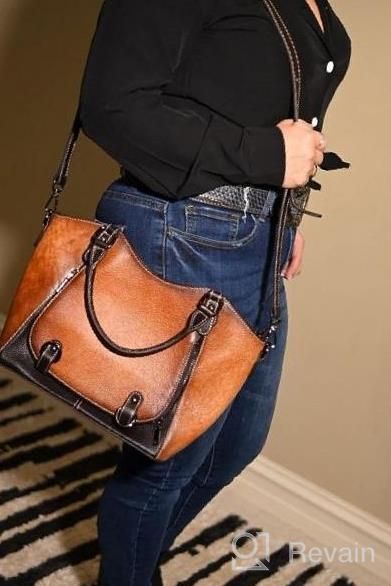 img 1 attached to Retro Leather Top Handle Satchel Bag: Stylish Women'S Handbags By Iswee Designers review by Barbara Goodwin