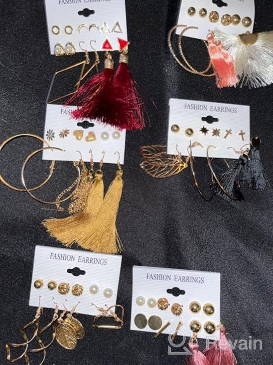 img 1 attached to Colorful Boho Earrings Set For Women Girls - Tassel, Acrylic Leaf, Layered Ball Dangle & Leopard Hoop Studs! review by Matt Patnaik