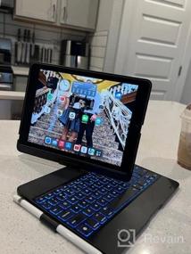 img 8 attached to Вращающийся на 360 градусов чехол для клавиатуры iPad с подсветкой 10 цветов для iPad 2018, 2017, Pro 9.7 и Air 2 и 1 - тонкий, легкий и беспроводной / BT - серебристый чехол для iPad с клавиатурой