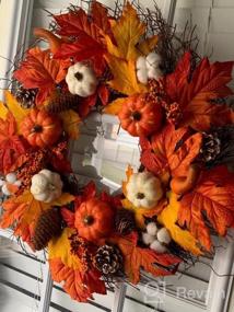 img 8 attached to 20" Autumn Fall Wreath With Pumpkin, Pinecone, Cotton Boll, Berries - Maple Leaves Harvest Decoration For Thanksgiving And Door Decor