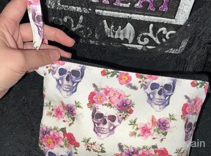 img 1 attached to Set Of 4 Sugar Skull Canvas Makeup Bags With Handle - Zippered Cosmetic Pouches For Toiletries, Ideal Gift For Women, Girls & Moms On Mother'S Day review by Ben Chase