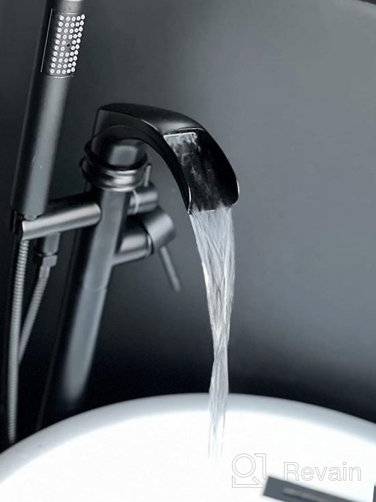 img 1 attached to Experience Luxurious Bathing With Rozin Waterfall Tub Filler - Floor Mounted Brushed Nickel Faucet With Hand Shower review by Bryan Gibbons