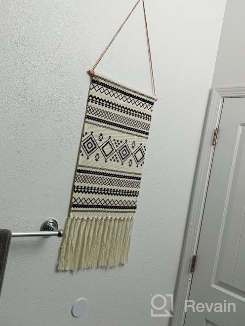 img 1 attached to Boho Chic Macrame Wall Hanging Tapestry - Geometric Art Decor For Beautiful Home & Dorm Room Decoration - Green Bohemian Backdrop, 15" W X 32" L - Dremisland review by Katie Ramirez