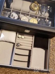 img 5 attached to BEWISHOME Watch Box Organizer Case: Premium Mens Jewelry Display 🕰️ Drawer with Adjustable Tray, Glass Top, and Black PU Leather - SSH02B