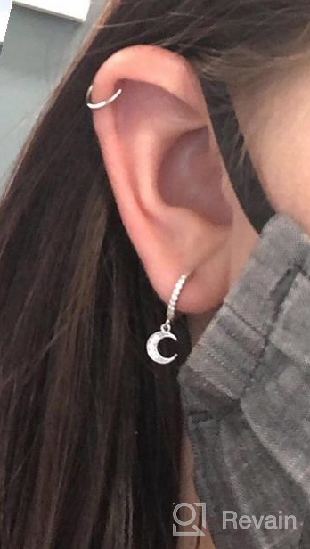 img 1 attached to 🌙 Dainty Crystal Moon Star Dangle Hoop Earrings: Sterling Silver Charms, CZ Diamond Delicate Jewelry for Women and Teen Girls - Trendy Asymmetrical Design review by Aries Reed