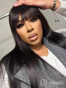img 6 attached to Get The Perfect Look With A ALIMICE Long Straight Human Hair Wig With Bangs For Black Women - 100% Unprocessed Brazilian Virgin Hair, Machine Made, And Glueless!