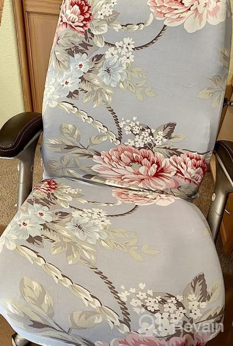 img 1 attached to Floral Office Chair Makeover: WOMACO High Back Chair Cover - Yellow Flower Print, Large review by Matthew Mosley