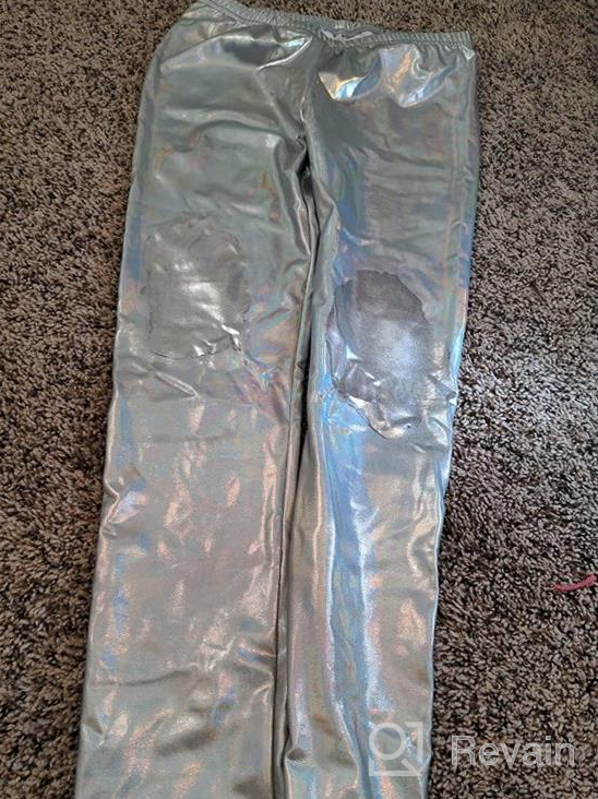 img 1 attached to Stylish HDE Girls Shiny Wet Look Leggings: Eye-Catching Metallic Footless Tights for Kids (4T-12) review by Donna Hoff
