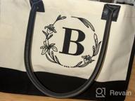 img 1 attached to Personalized Canvas Tote Bag With Monogram Embroidery And Leather Handle - Ideal Birthday Gift For Women By BeeGreen review by Corey Bigglesworth