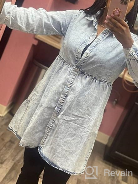 img 1 attached to Stay Fashionable And Casual With LookbookStore'S Long Sleeve Jean Dress For Women - Denim Babydoll Shirt Dress With Button Down Detailing review by Sarah Garcia