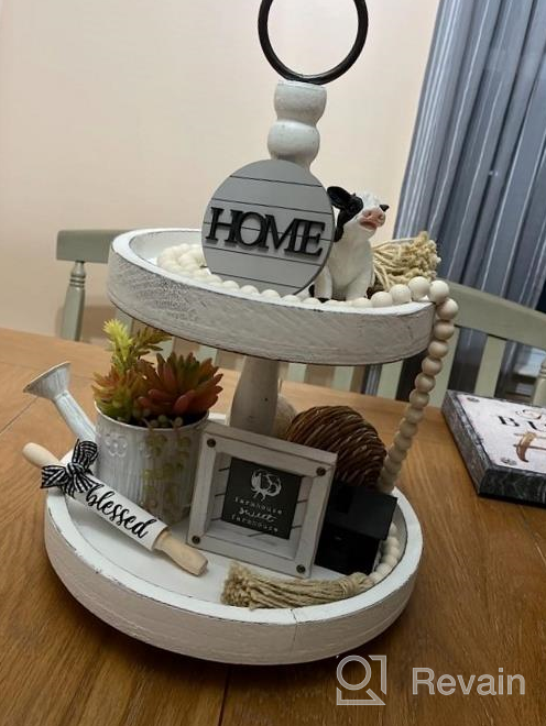 img 1 attached to Rustic Chic: Hallops Wood 2 Tiered Tray For Farmhouse Decor And Party Display review by Cameron Kennedy