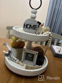 img 5 attached to Rustic Chic: Hallops Wood 2 Tiered Tray For Farmhouse Decor And Party Display