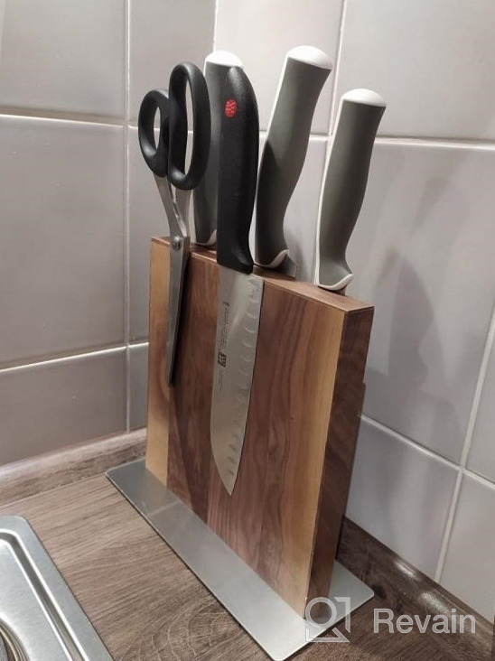 img 1 attached to Organize Your Kitchen Knives And Utensils With Navaris Wood Magnetic Knife Block - Double Sided Magnetic Holder In Walnut Wood review by Adam Rossi