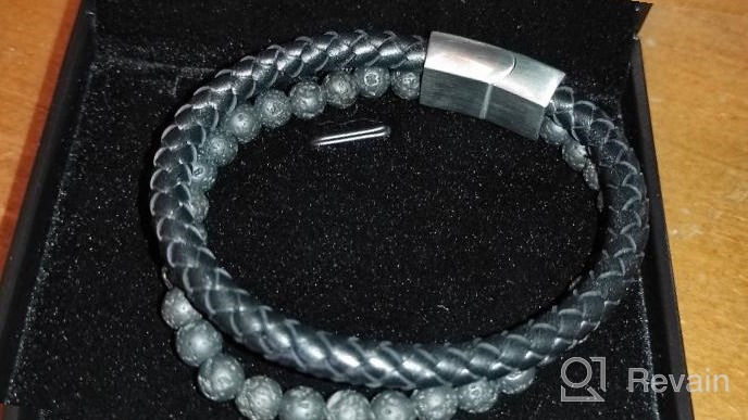 img 1 attached to FANCIME Men's Leather Beaded Bracelet | Braided Wrap Cuff with Stainless Steel Magnetic Clasp - Perfect Men's Gift for Father's Day & Beyond review by Andre Young